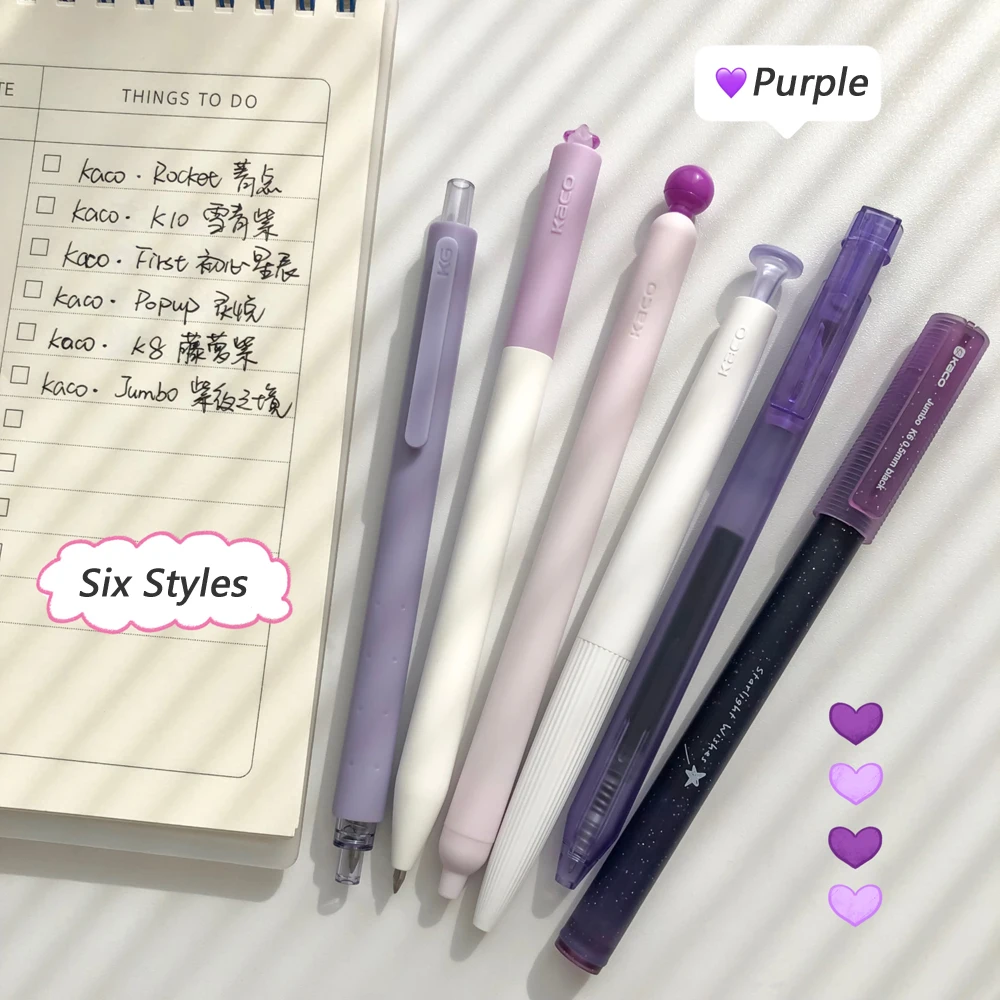 

6 Pcs/Set Minimalist Purple Style Gel Pen 0.5mm Black Smooth Writing Quick-Drying Ink Pens for Student Office Writing Stationery