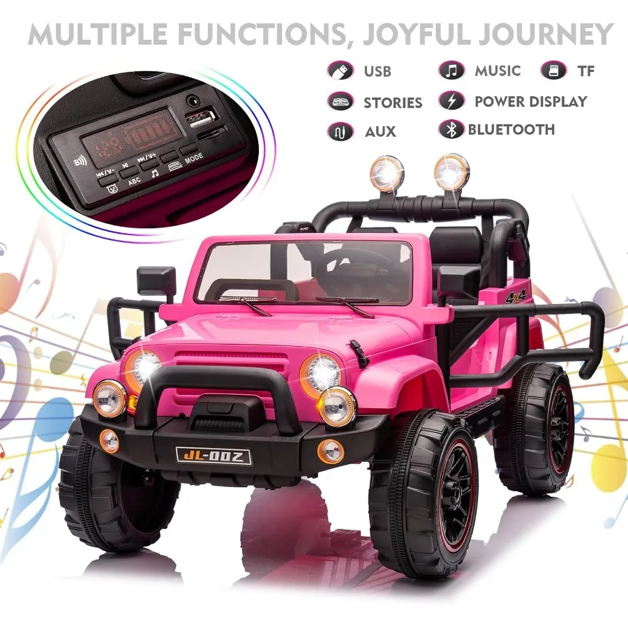 ركوب بمقعدين على شاحنة وغطاء سيارة 12V7AH سيارة كهربائية مع جهاز تحكم عن بعد للأبوية موسيقى بلوتوث LED أضواء زنبركية معلقة #4
