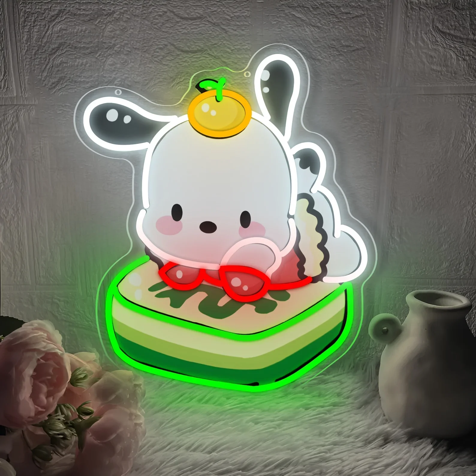 Pochacco كعكة LED النيون تسجيل USB عكس الضوء ضوء النيون تسجيل ل Gameroom غرفة نوم بار غرف معيشة حفلة عيد ميلاد هدية جدار ديكور
