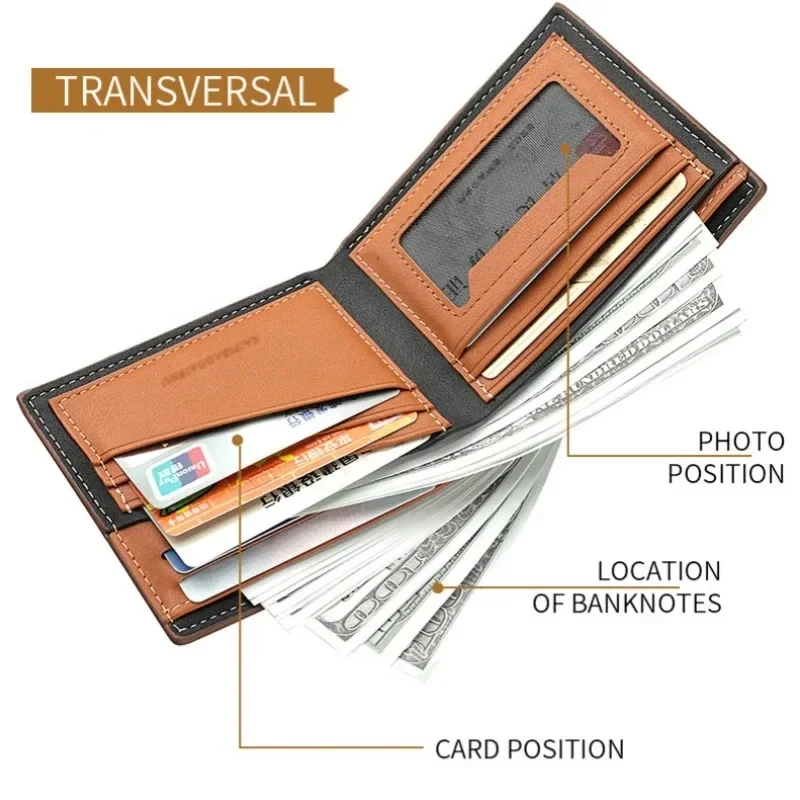 Porte-monnaie en cuir multifonctionnel pour hommes, porte-cartes d'identité et de crédit, pince à billets à double pli, portefeuille à rayures, haute qualité, mode