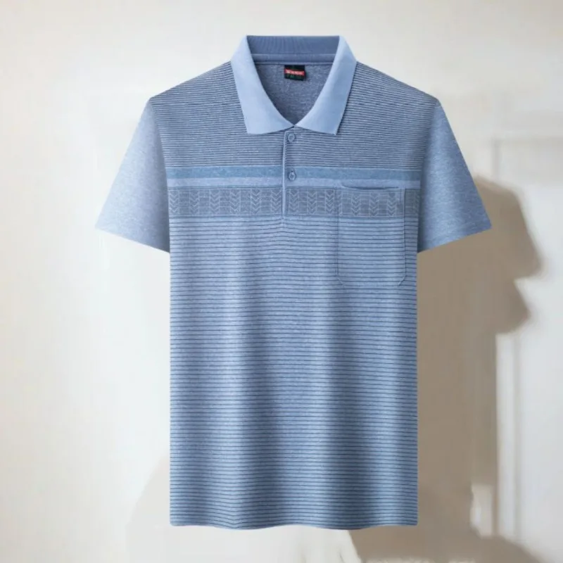 Middle-aged Elderly Men Clothing Summer Fashion Striped Short Sleeve Polo Shirts Male Casual Breathable Comfortable Loose Tops