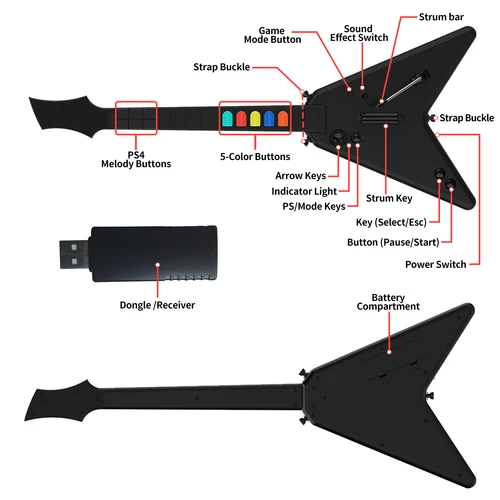 Imagen 2 del producto DOYO 2,4G controlador inalámbrico de guitarra Hero para PC PS3 PS4 Compatible con clon Hero Rock Band juego mando a distancia consola