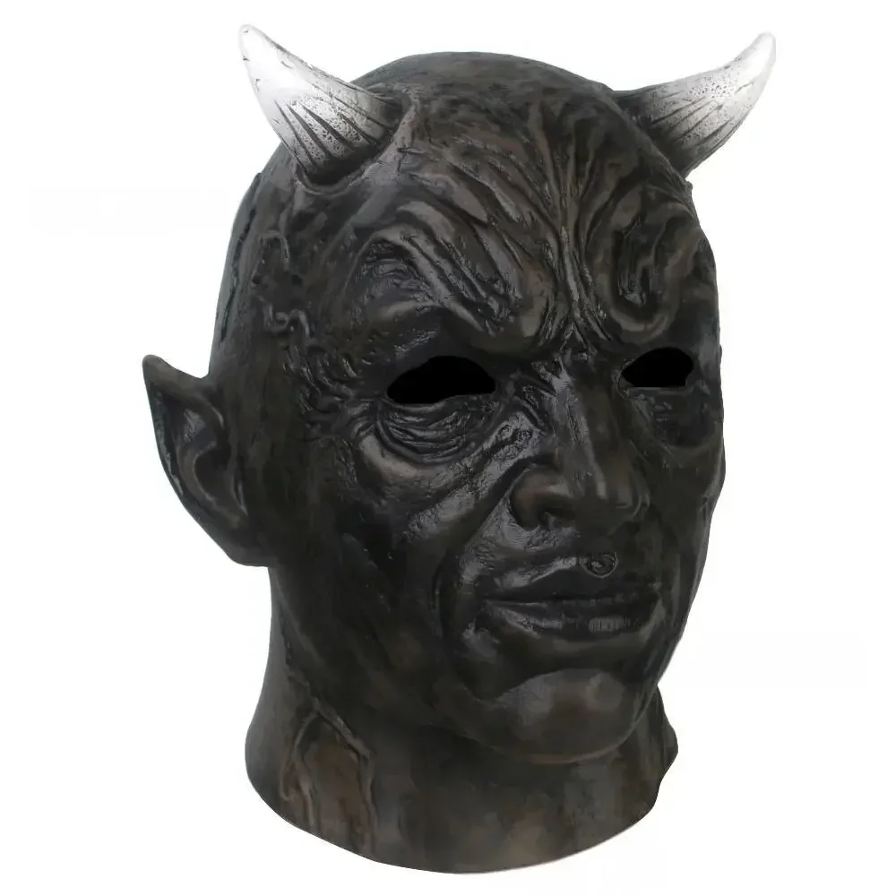 Diabo preto cosplay traje máscara adulto unisex lúcifer máscaras de látex monstro chapelaria demônio acessório festa de halloween adereços