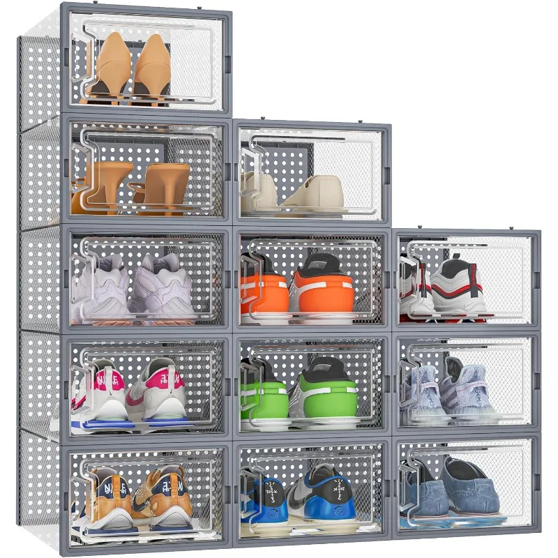 

Transparent Plastic Stackable Shoe Box, Foldable Shoe Rack Shoe Storage Box for Wardrobe Under Bed Entryway