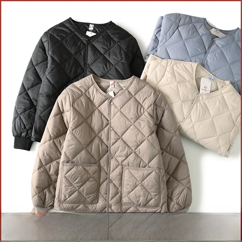 

Couple Sle Diamond Stitching Winter Cotton Jaet Warm Thiened Long Sve Coat Youth Faion Stand Fit