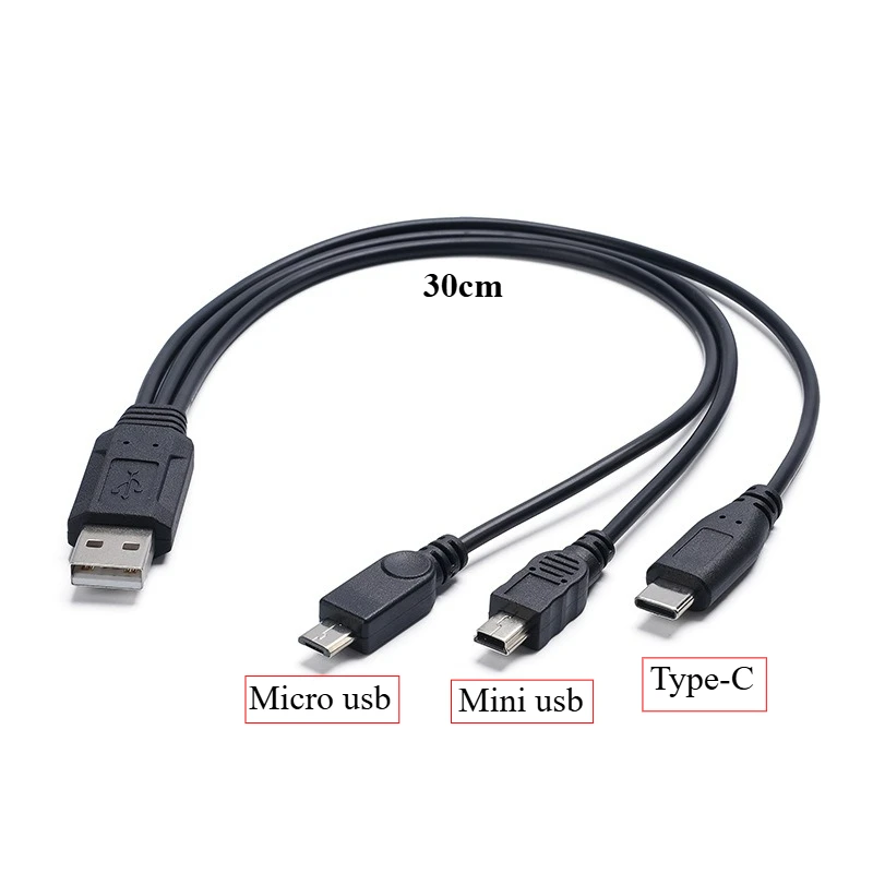 Usb2.0 Male To Type-c / Micro Usb / Mini Usb Male Charger and Data 3A 30CM Usb To USB C V8 Support Charging and Data
