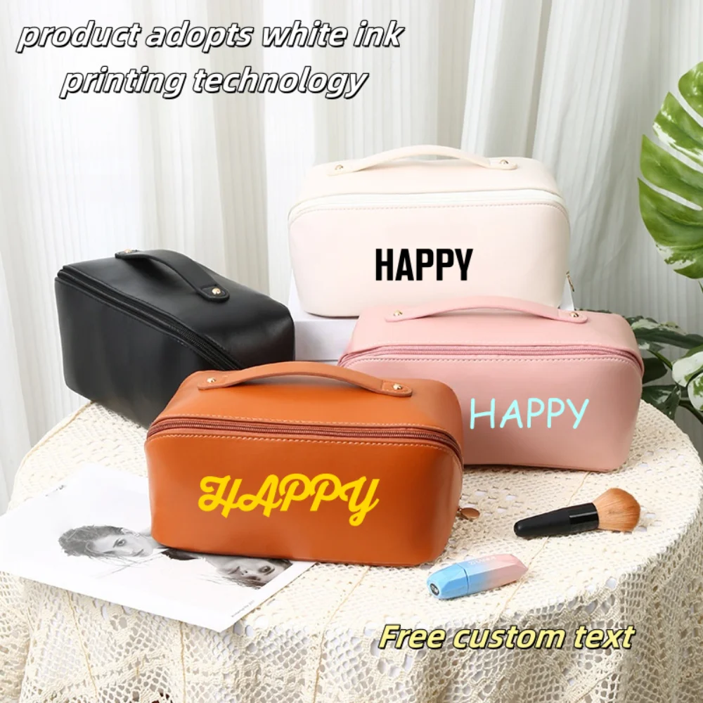 

Customized Personalized Leather Square Cosmetic Bag For Beauty Skin Care With Large Capacity High Quality Portable Handheld Case