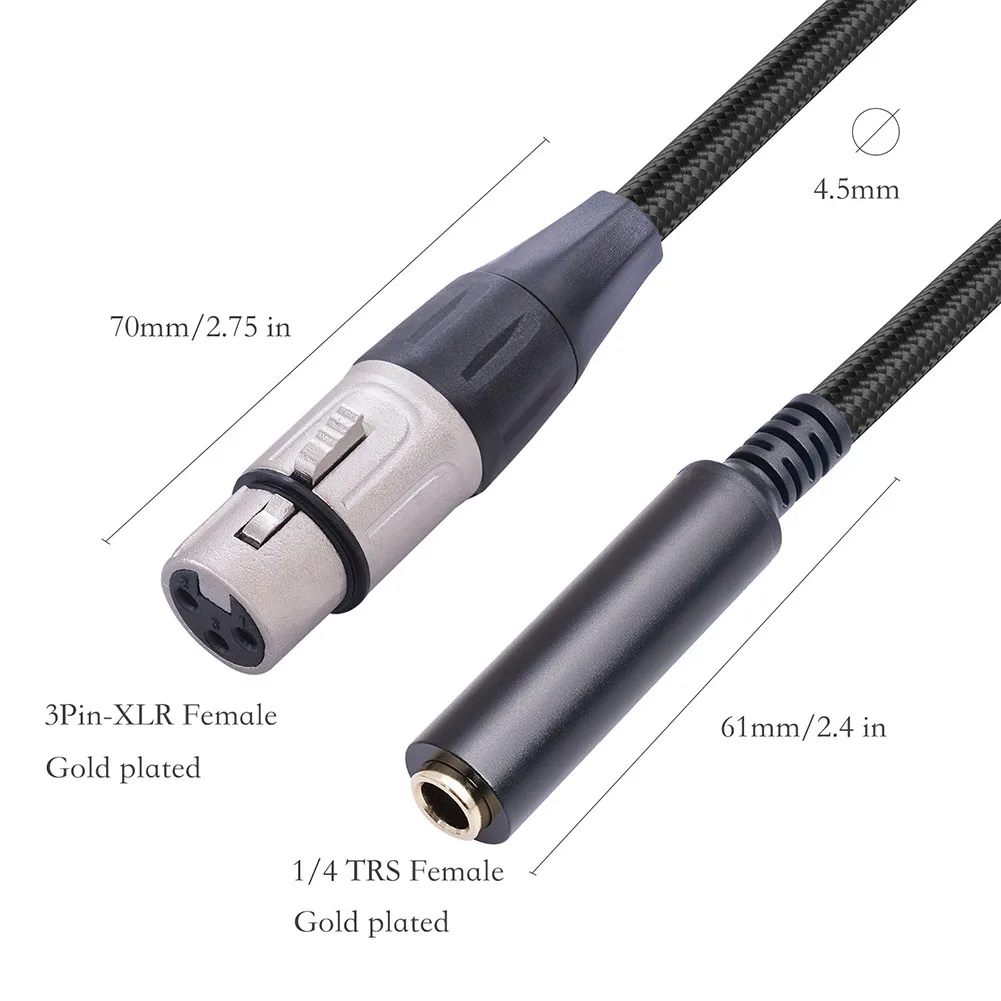 Bezszumowe XLR do 1/4 Cal kabel żeński Adapter profesjonalny sprzęt Audio 3 Pin żeński XLR do 6 35mm TRS żeński konwerter