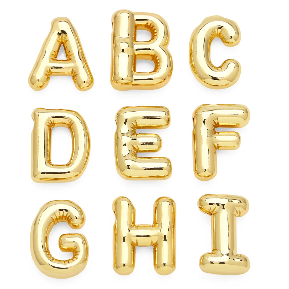 OCESRIO Brass Bubble Letter Pendant for Necklace Copper Gold Plated Alphabet Initial Name Jewelry Making Component pdtb441