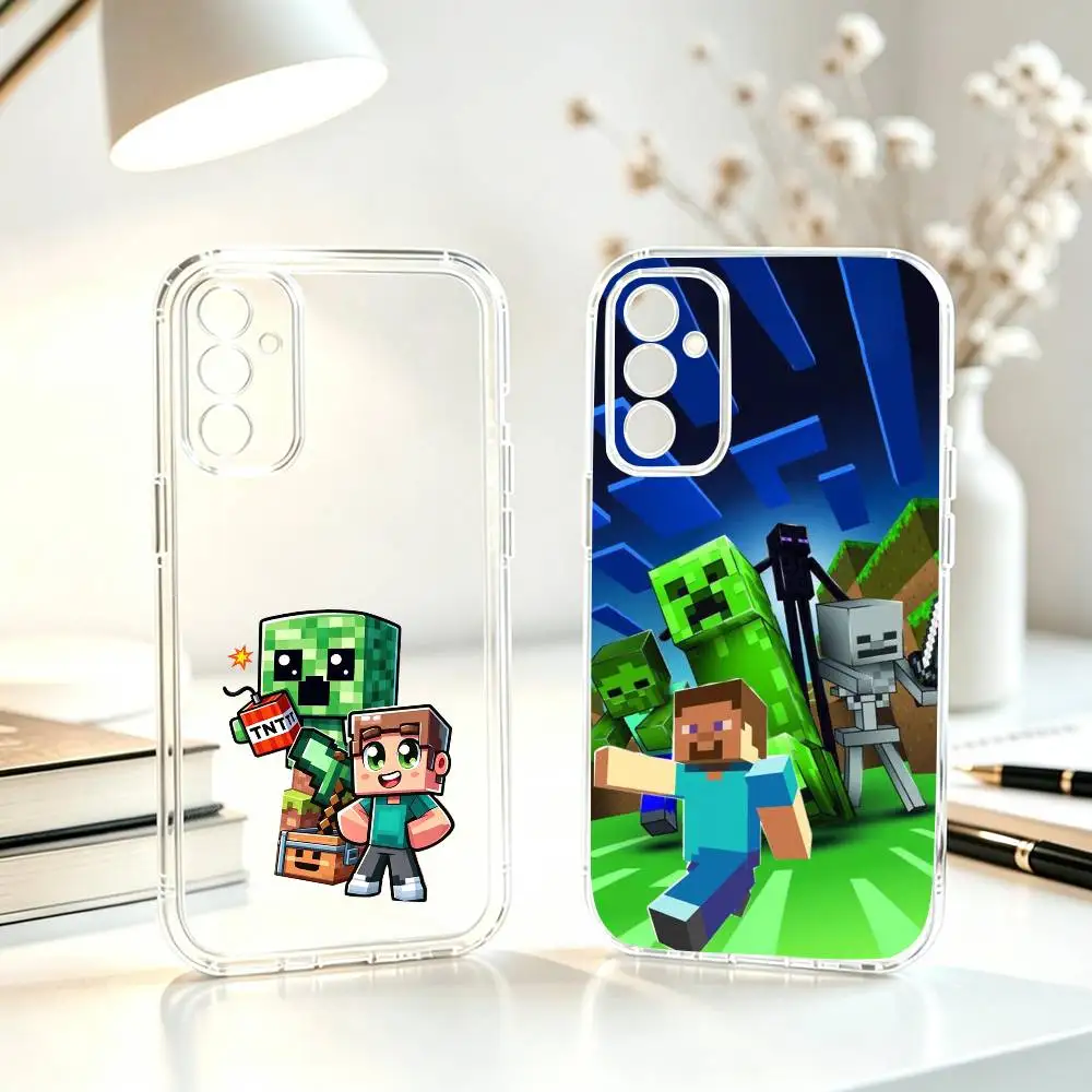 Capa de Telefone Transparente de Silicone Macio para o Jogo M-Minecraft para Samsung A10, 12, 20, 21S, 30, 31, 40, 50, 51, 52, 70, 71