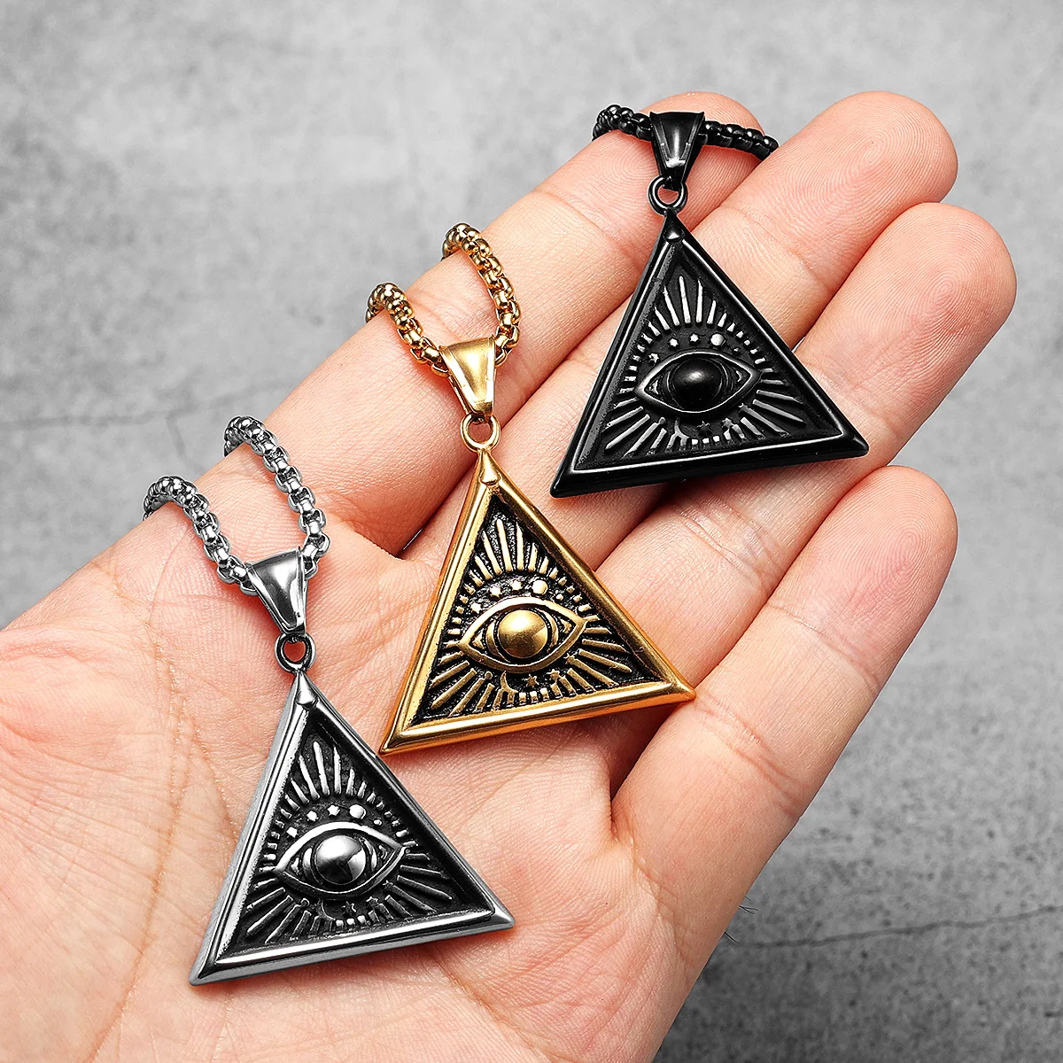 Masonic Illuminati Eye Stainless Steel Men Necklaces Pendant Chain Powerful Amulet Vintage For Women Jewelry Gifts Wholesale