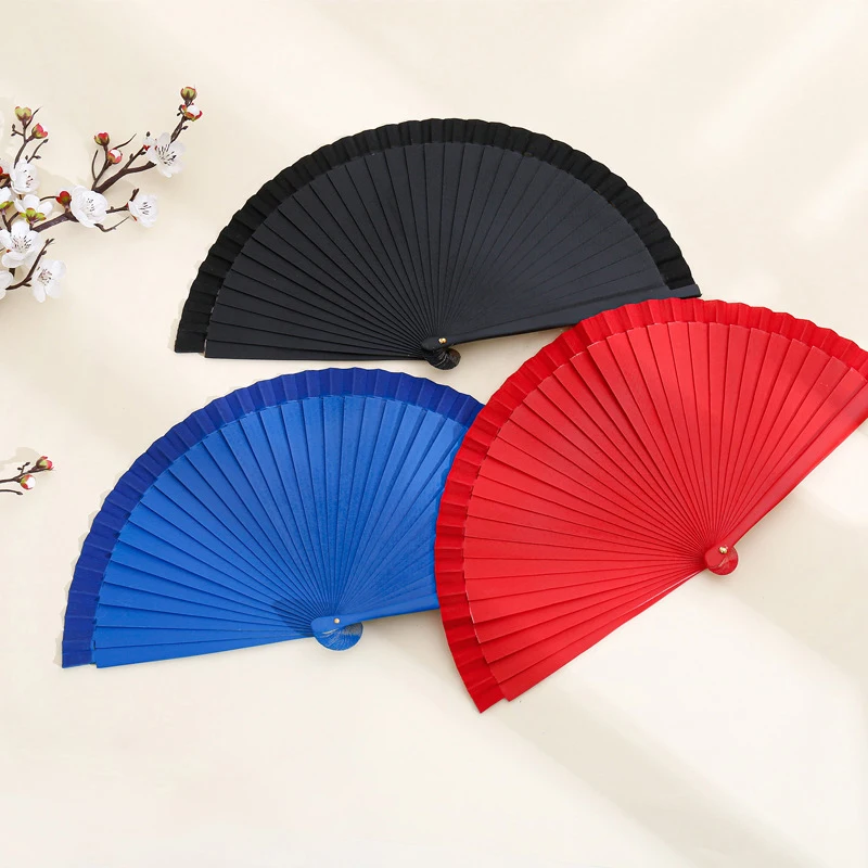 Vintage Chinese Style Hand Held Folding Fan Pure Color Wood Fan Dance Performance Custom Props Wedding Party Home Decor Crafts