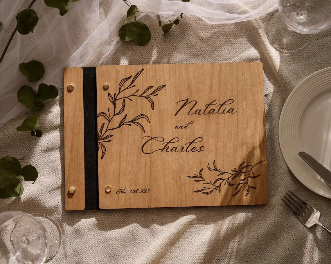 Custom Wooden Wedding Guest Book Personalise Laser Engraved Wedding Decor Perfect for Photos and Heartfelt Messages Album