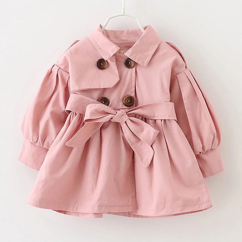 Trench Coat England Style Jacket Girls Baby Fashion Cute Turndown Collar Kids Long Windbreaker Casual Outer Clothing 0-4 Years