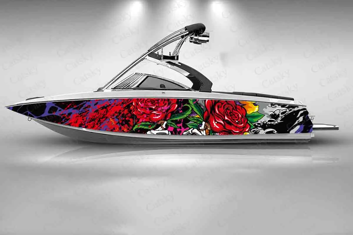 

Abstract Rose Splash Graphics Boat Fashion Sticker Packaging Waterproof Custom Marine Ship Sticker Wrap Vinyl Decal Decoration