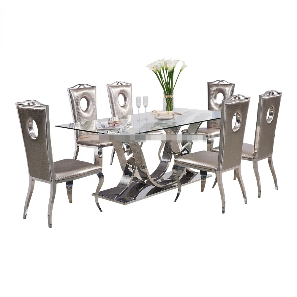 

Stainless Steel Dining Room Sets Glass Luxury Dinning Table