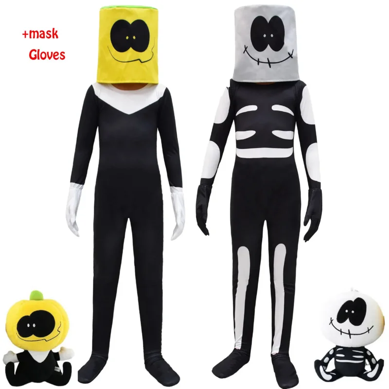 2022 Friday Night Funkin Spooky Month Skid Pump Cosplay Costume Kids Boys Halloween Party Jumpsuit Mask Skeleton Skull Clothes