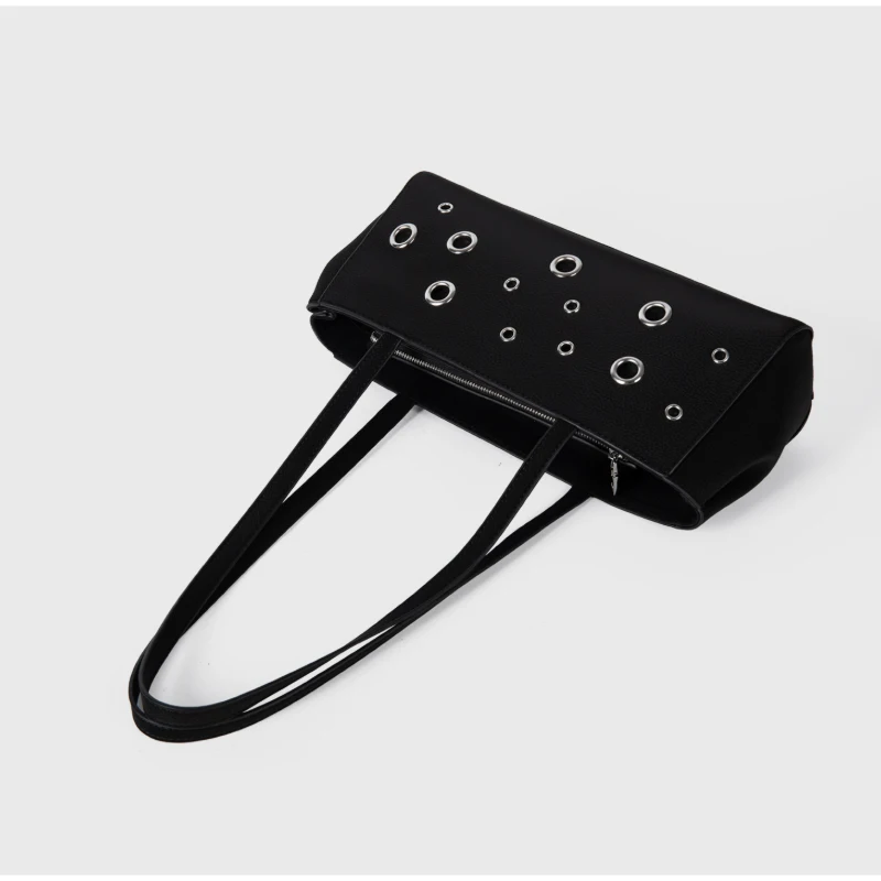Metallösen-besetzte PU-Schultertasche, rechteckige Nieten-Handtasche für Damen, koreanische minimalistische Mode-Freizeit- und Arbeits-Tasche – Detail 3