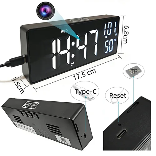 Imagen 2 del producto Mini Cámara de Reloj WiFi Inalámbrica 1080P con Detección de Movimiento, Cámara de Seguridad DVR P2P con Alarma para Interiores, Hogar y Oficina