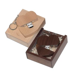 Wooden Heart USB + BOX USB Flash Drive Pendrive 64GB 32GB 16GB 8GB U Disk Photography Wedding Gifts 80*65MM
