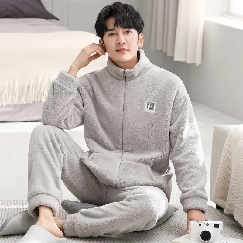 

Winter Pajamas Set Men Thick Coral Fleece Pyjamas Warm Sleepwear Flannel Mens Pyjama Home Clothes