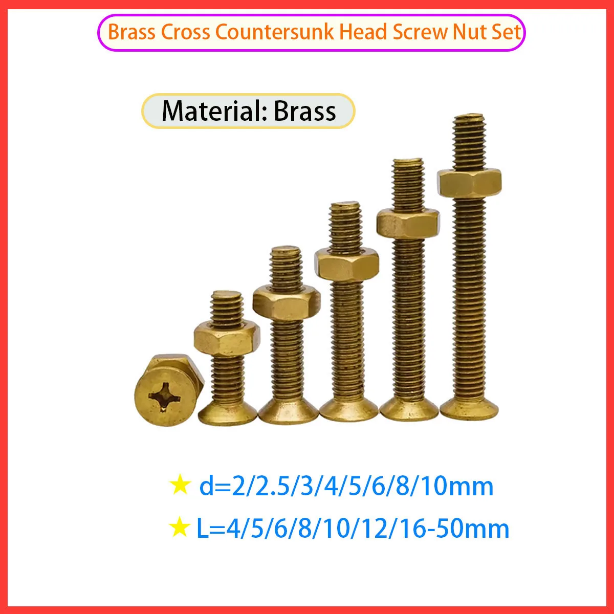 

Brass Cross Head Flat Head Screw Hexagonal Nut Set Countersunk Cross Head Bolt Nut Combination