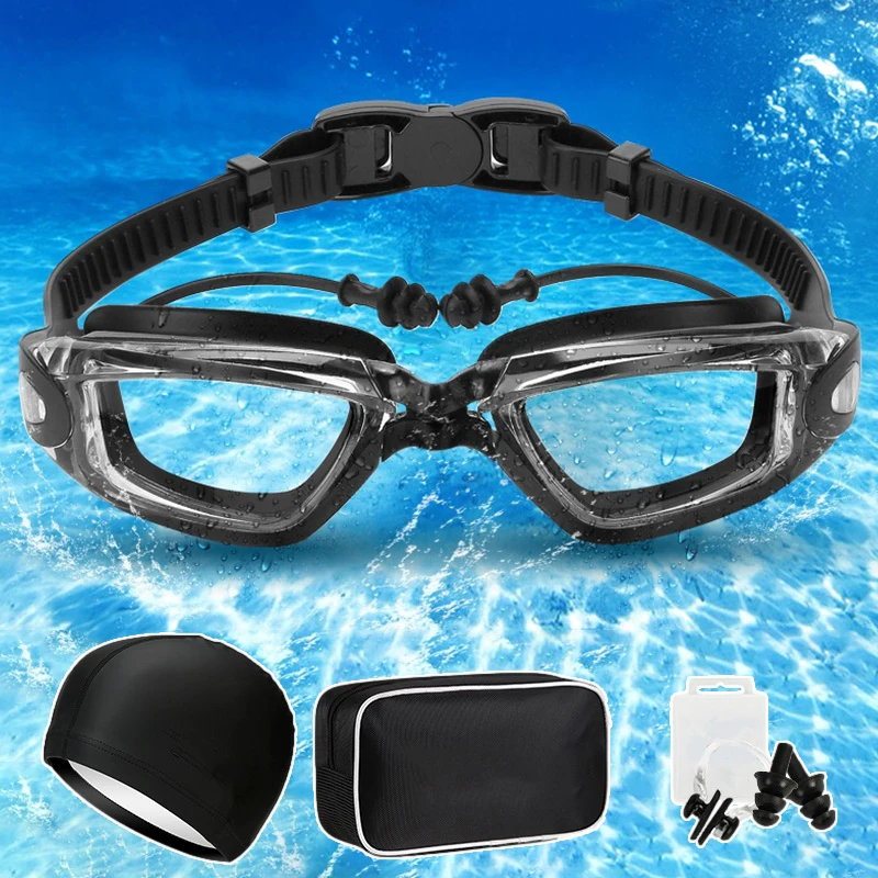 Swimming Goggles Set HD Anti Fog Swim Eyewear Cap Bag Men Women Professional Silicone Waterproof Swimming Glasses with Earplugs