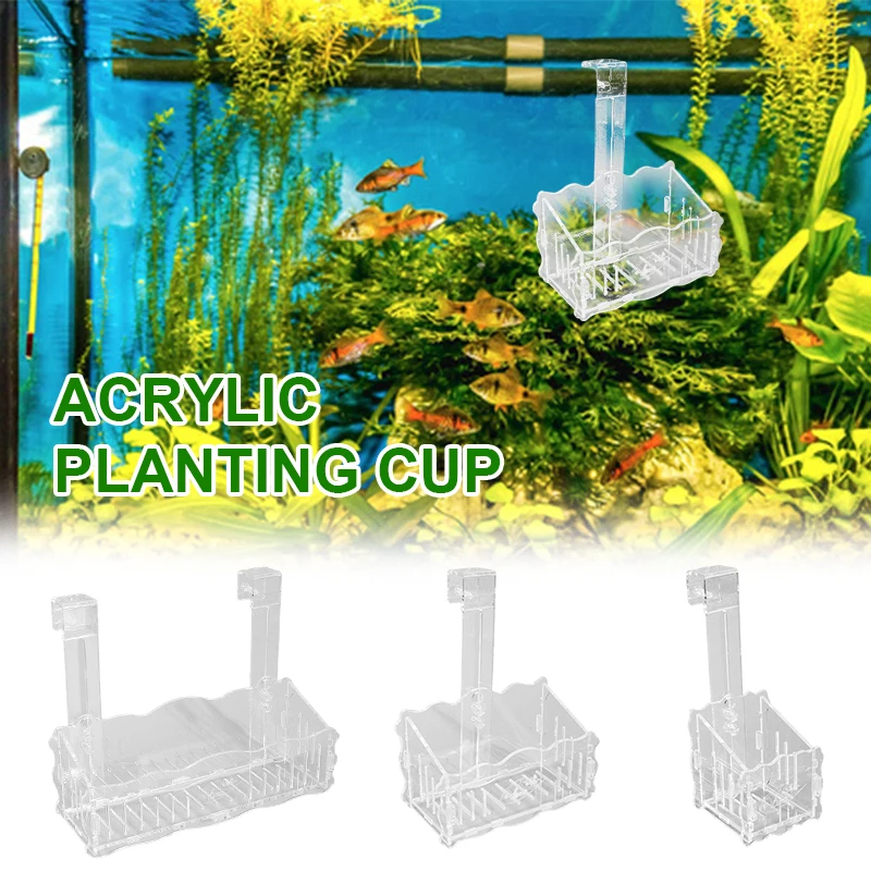 Acrylic Hanging Fish Tank Plant Holder Adjustable Clear Plant Cups High Transparency Aquarium Planting Shelf Cup For Flower Box