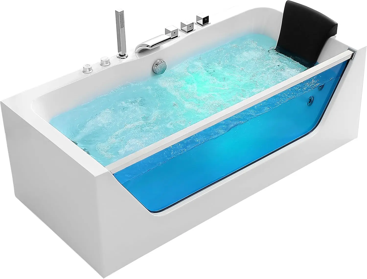 67 In. Acrylic Alcove  Bathtub - Hydromassage Rectangular Jetted Soaking Tub With Center Drain - Waterfall Faucet