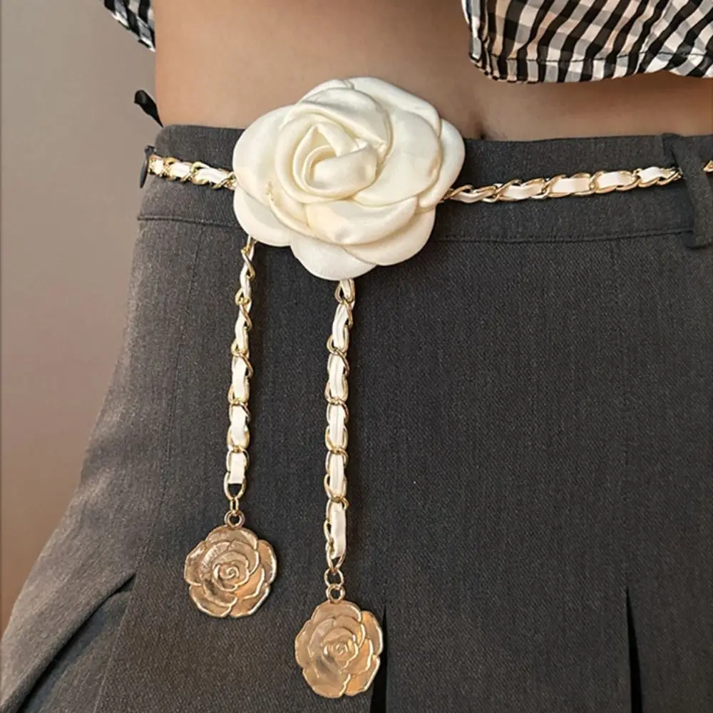 Fashion Woman Camellia Waist Chain Waist Decoration Luxury Design Flower Chain Belt Metal Chain Waistband