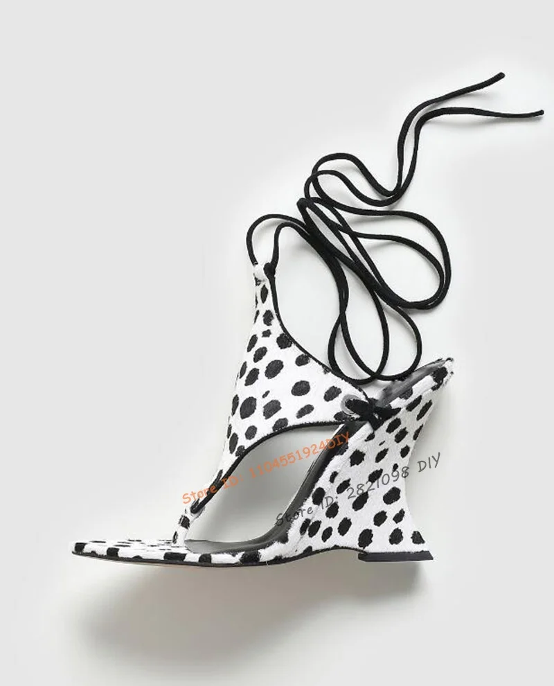 T-Strap Suede Leather Sculpted Wedge Thong Sandals Women Shoes Lace Up Ankle Strap High Heels Summer Gladiator Shoes
