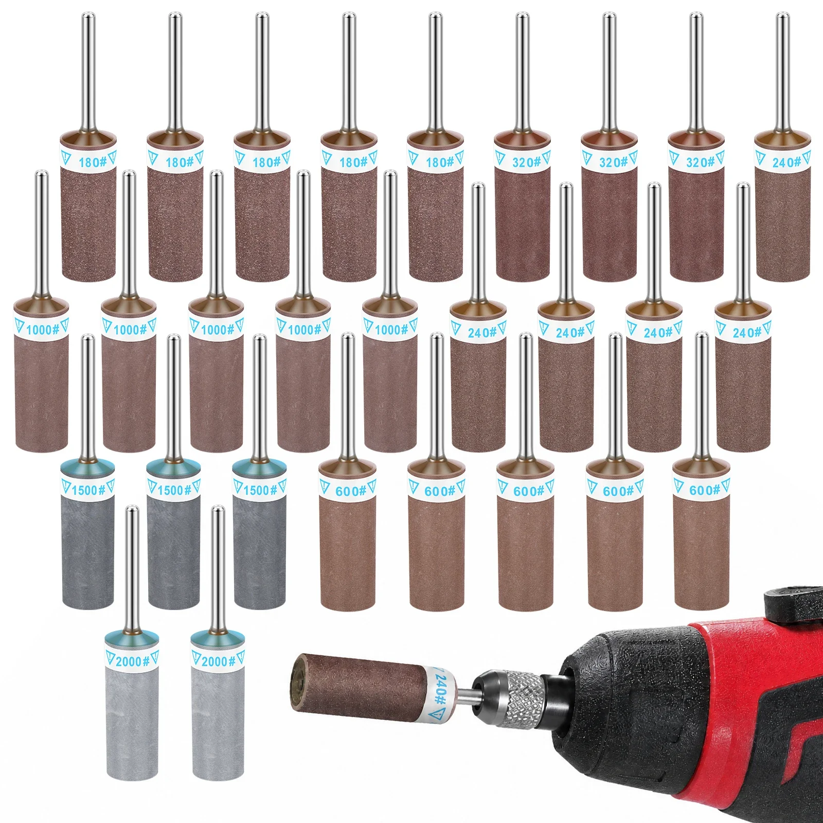 Sanding Drums 28PCS Assorted Grit Sanding Sleeves 180-2000 Grit Rotary Tool Polishing Wood Metal Jewelry Wet Dry