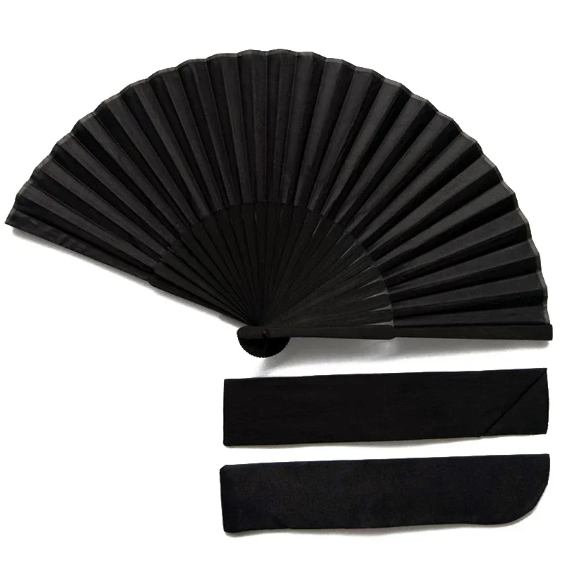 Abanico de mano plegable Vintage, suministros de recuerdo de fiesta de boda, baile en casa, ventiladores decorativos plegables, negro