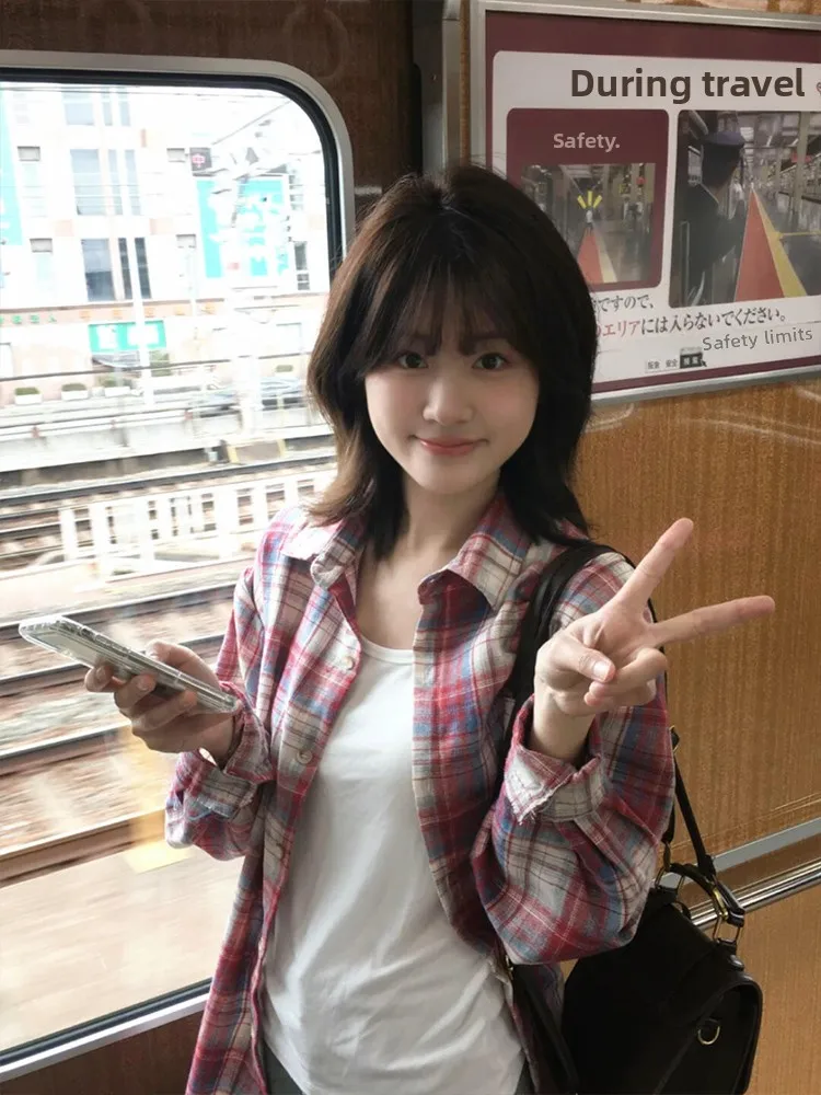 

Летняя верхняя одежда в красную клетку в американском стиле ретро, тонкий солнцезащитный топ для маленьких фигурок, удобный дышащий женский топ...