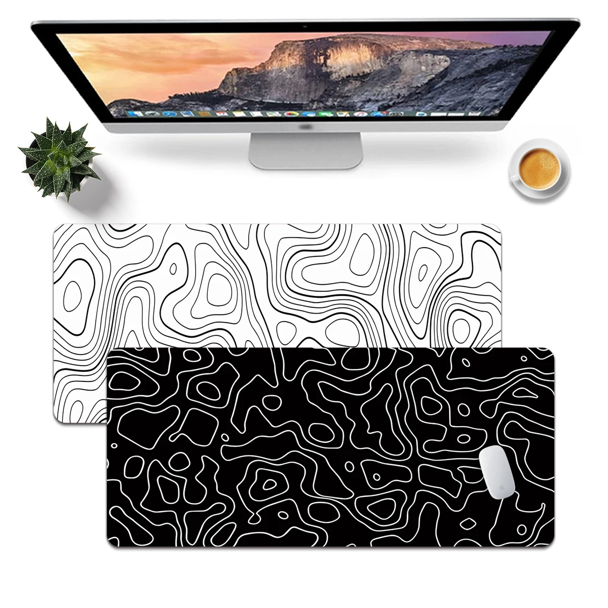 1pc Black&White Abstract Lines Mouse Pad Multi-size Washable Non-Slip Stitched Edge Computer Keyboard Desk Mat For Office Home