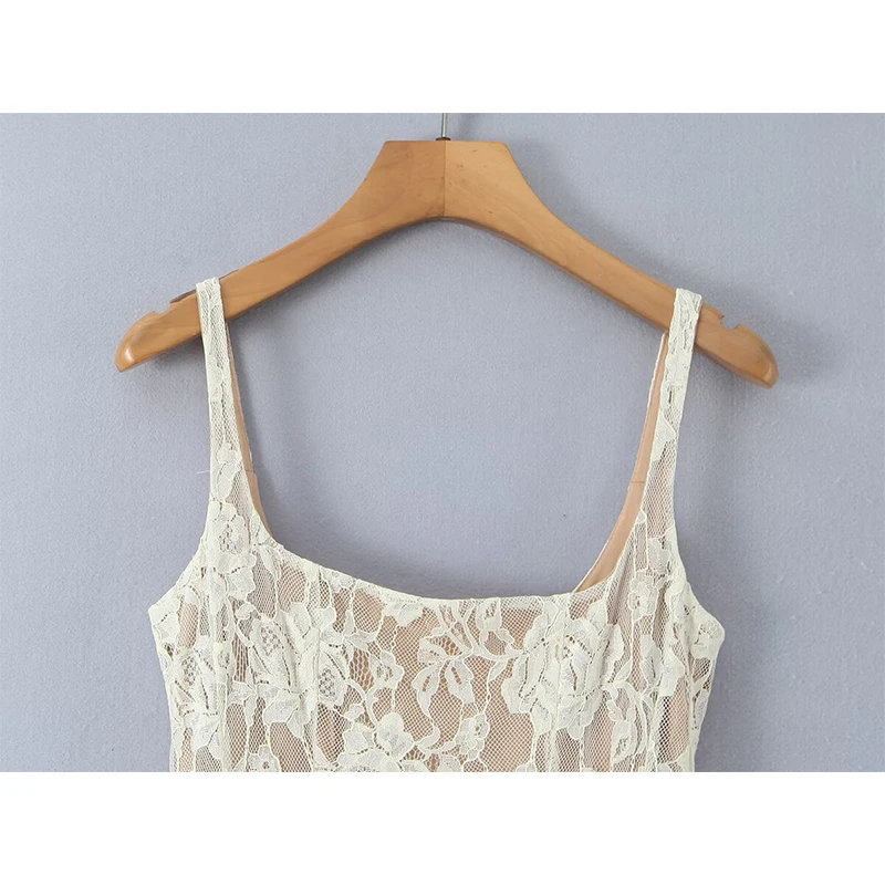 YENKYE nuevo 2026 mujeres Sexy fiesta sin mangas vestido de encaje Beige negro verano vestido de baile Mini vestidos