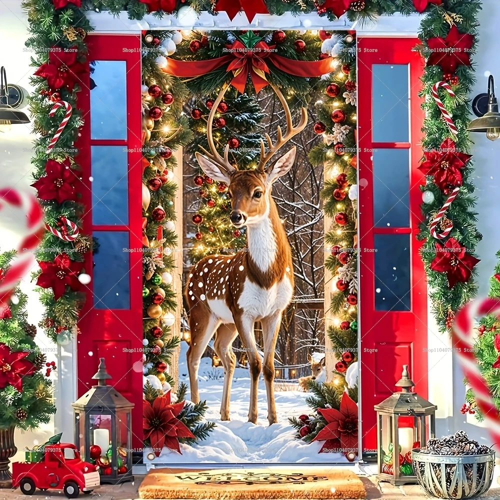 Arrière-plan de photographie de porte de renne de Noël, décoration de fête de carnaval, bannière de photomaton, décoration murale de salle