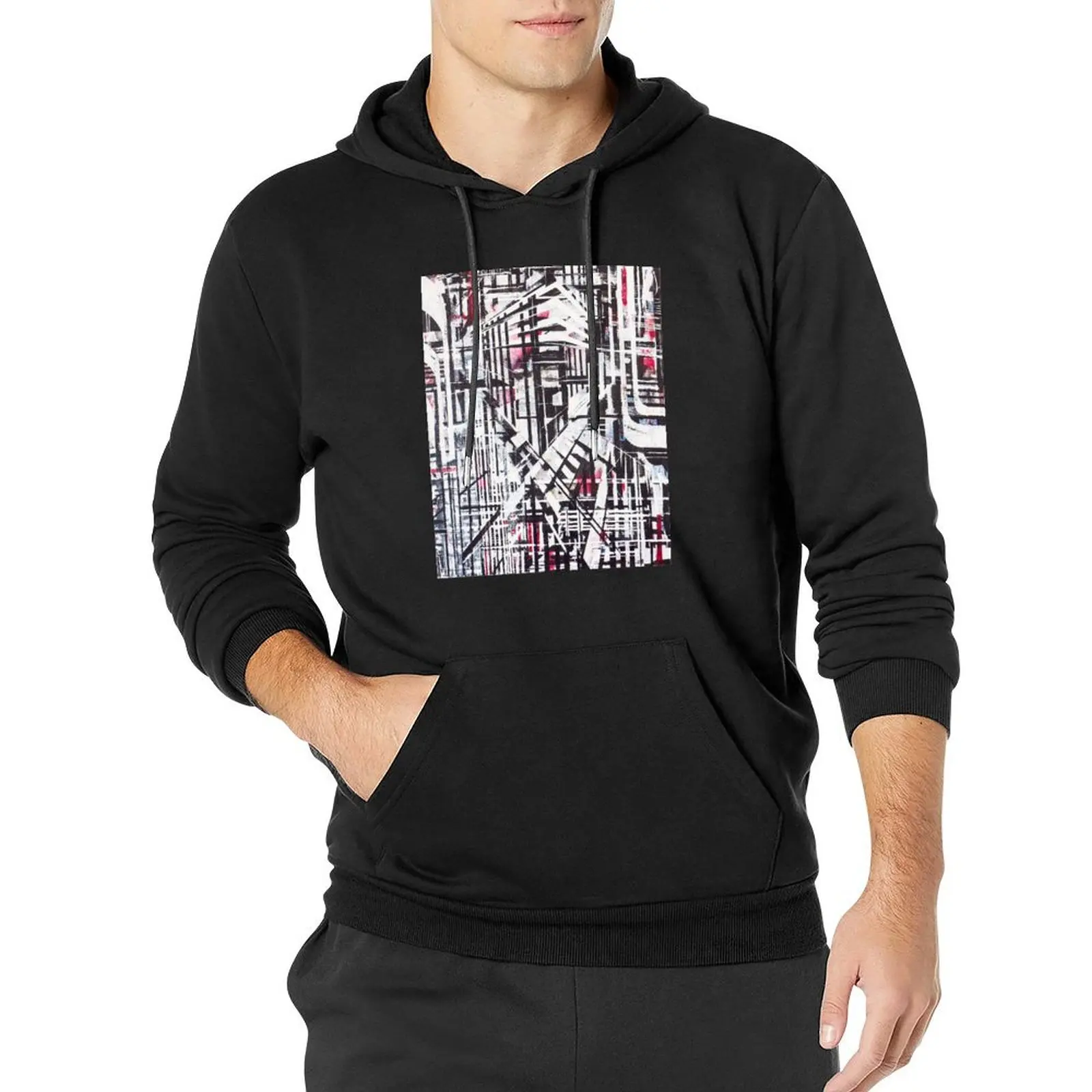 Lines Black and Red Pullover Hoodie men's clothing autumn clothes men hoodie