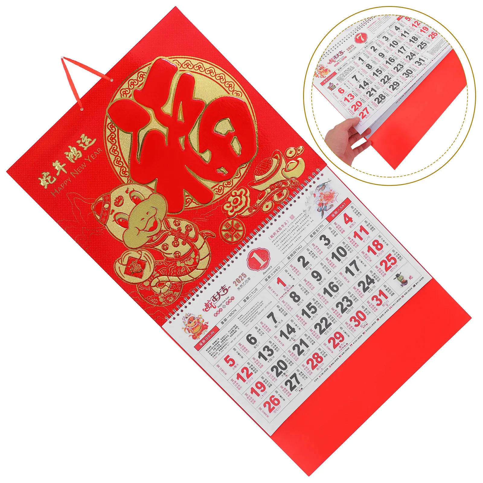 

2025 Chinese Calendar Year of Snake Hanging Wall Calendar Traditional Lunar Monthly Planner Clear Colorful Printing Home Decor