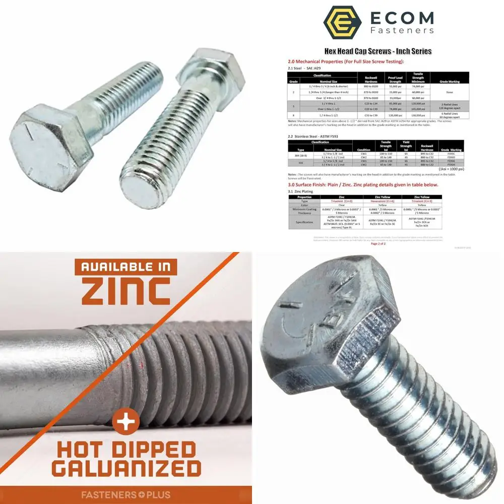 

Grade 5 Zinc-Plated Hex Cap Screws, Coarse Thread, 5/16-18 x 2-1/2 Inches, 100 Pieces, Partially Threaded, 0.875 Inches Thread L