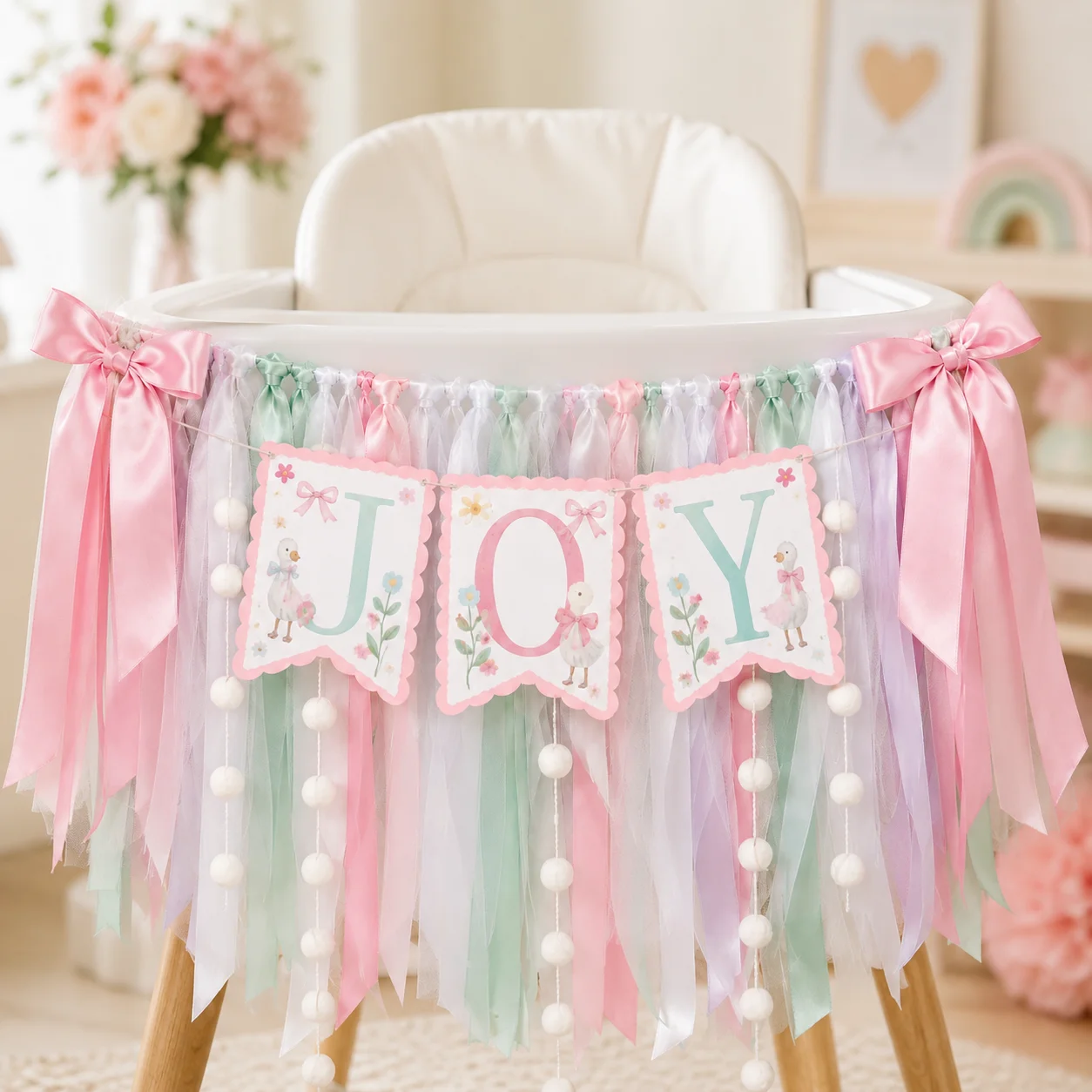 Personalized Silly Goose High Chair Banner Custom First Birthday Decor Pastel Ribbon Garland Baby One Year Cake Smash Decoration