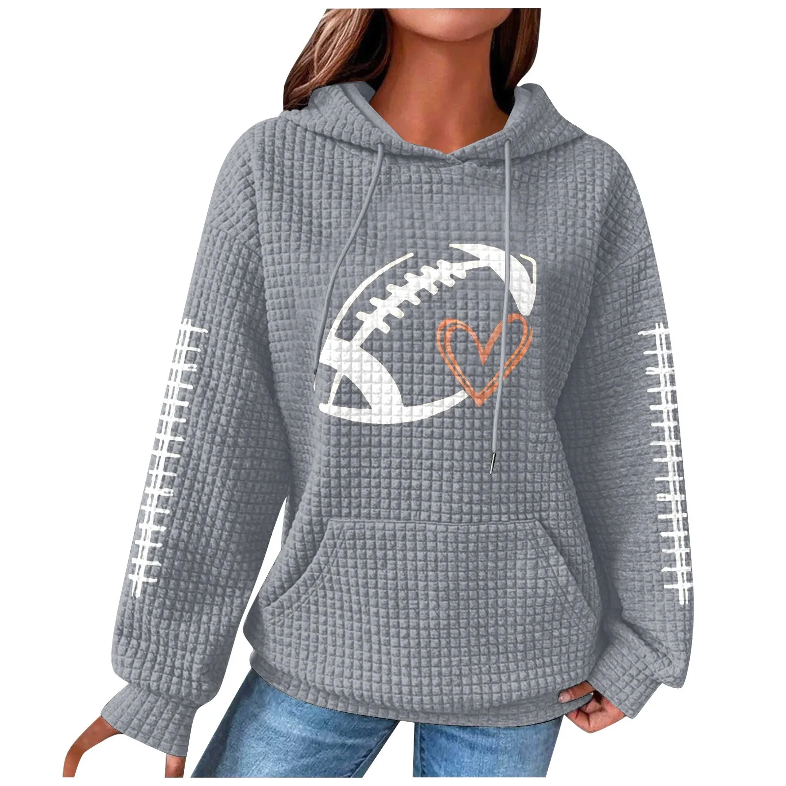 

Funny Love Printed Pullover Autumn Cute Rugby Pattern Lace Up Sweatshirts With Hood Womans Designer Clothing Ropa Mujer Juvenil