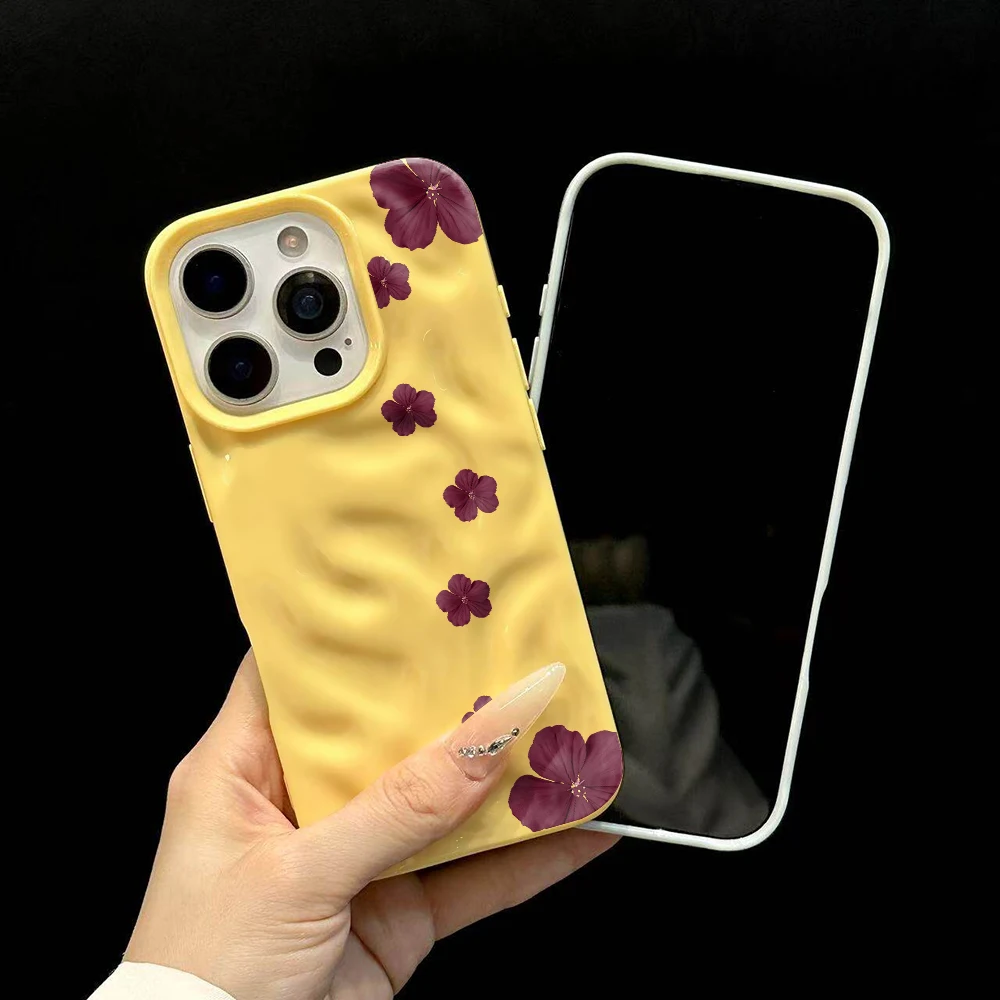 Minimalistische Blumen-Hibiskus-Handyhülle für iPhone 17 16 15 14 13 12 11 Pro Max 14 Plus 17Air Falten-Wellen-Soft-Silikon-Cover – Detail 6