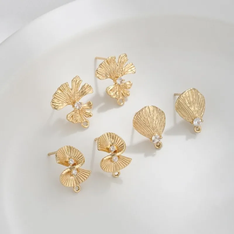 14K Of Gold Color Ginkgo Biloba Leaf Fan With Rings Earrings DIY Hmade Ear Hanging Ear Jewelry Accessories Materials