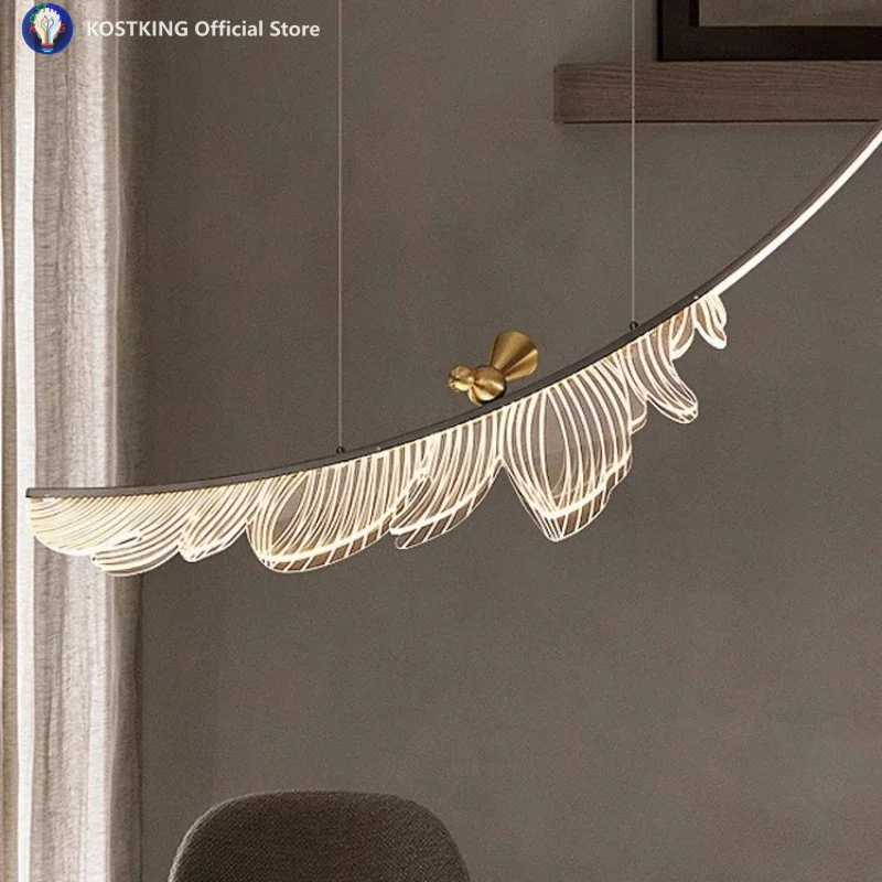 Modern Creative Feather Bird Acrylic Pendant Lamp Restaurant Living Room Hotel Lobby Led Chandelier Art Home Decoration Lighting