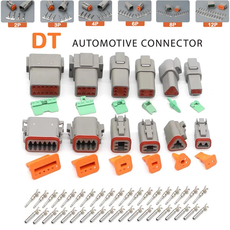 5/10/100Sets DT Waterproof Automotive Connector Plug Kit DT06-2S/DT04-2P 3P 4P 6P 8P 12P Plug Socket For Automobile 22-16AWG
