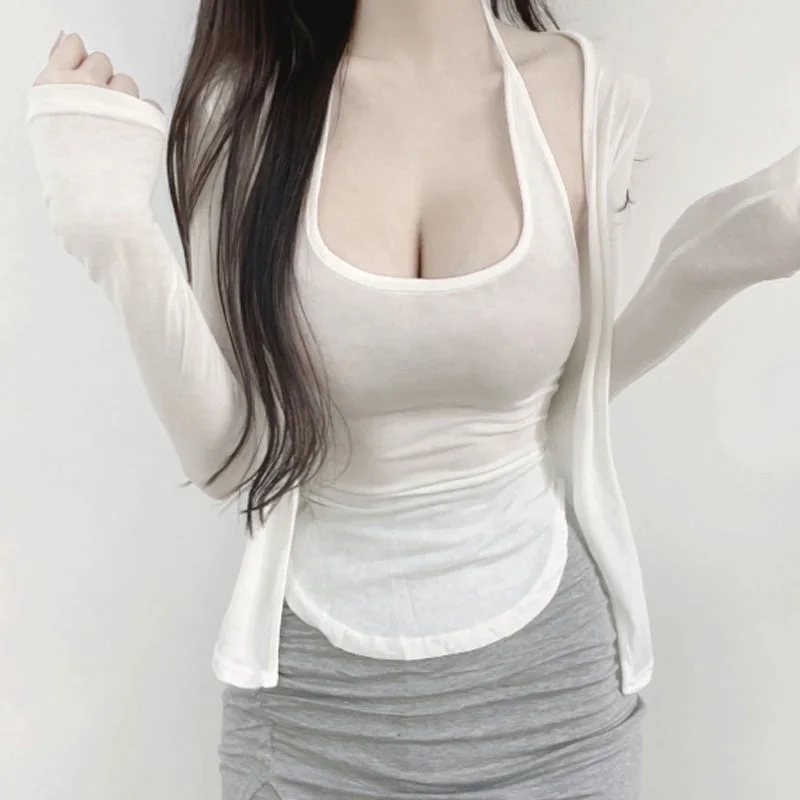 

Fashionable Long Sleeve Necktie Vest Set for Women Dongda Gate New Arrival Cotton Blend Summer Outfit Two Piece Ensemble