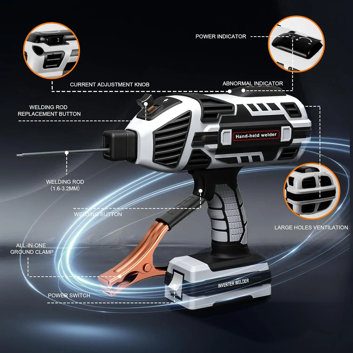 Handheld IGBT Inverter Welding Machine 110V Portable ARC Welder with 5 Current Adjustments for 1/16"-1/8" Rods