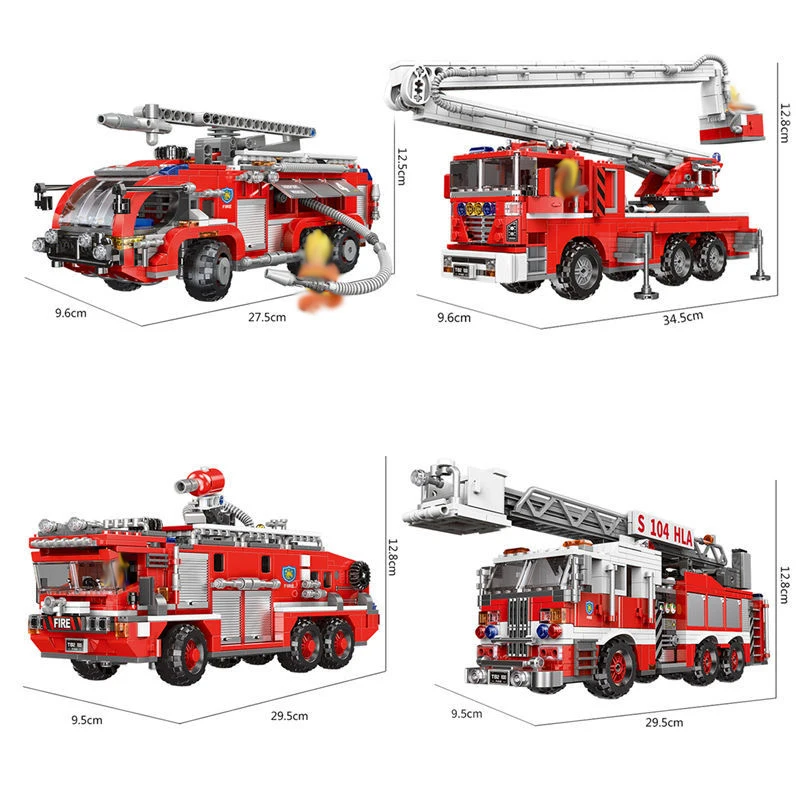 City Technical Ladder Firetruck Fire Truck Building Blocks Police Set Bricks Moc Water Tank Firemen Car Bricks Toys For Kids