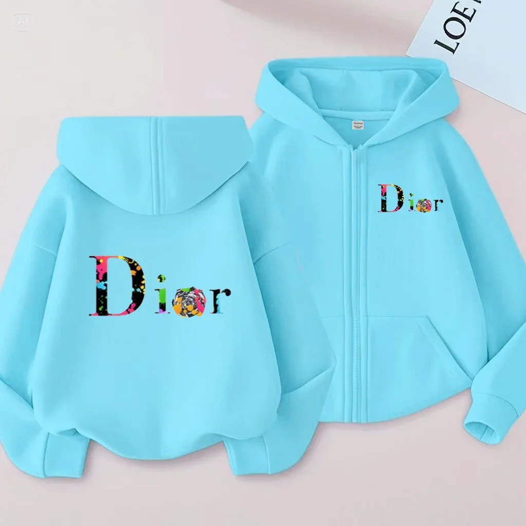 Kids Zipper Coat Fashion Letter Sweatshirt Boys Girls Clothes 3-12 Years Hoodie Long Sleeve Top Lovely Casual Clothes